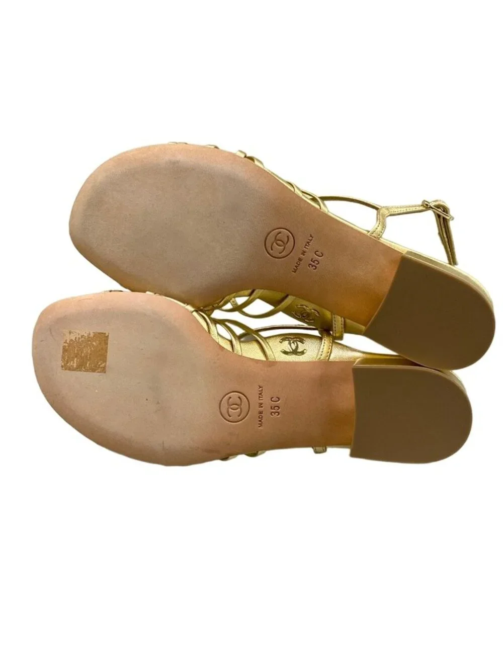 Chanel Sandals Gold CC Logo Quilted Leather